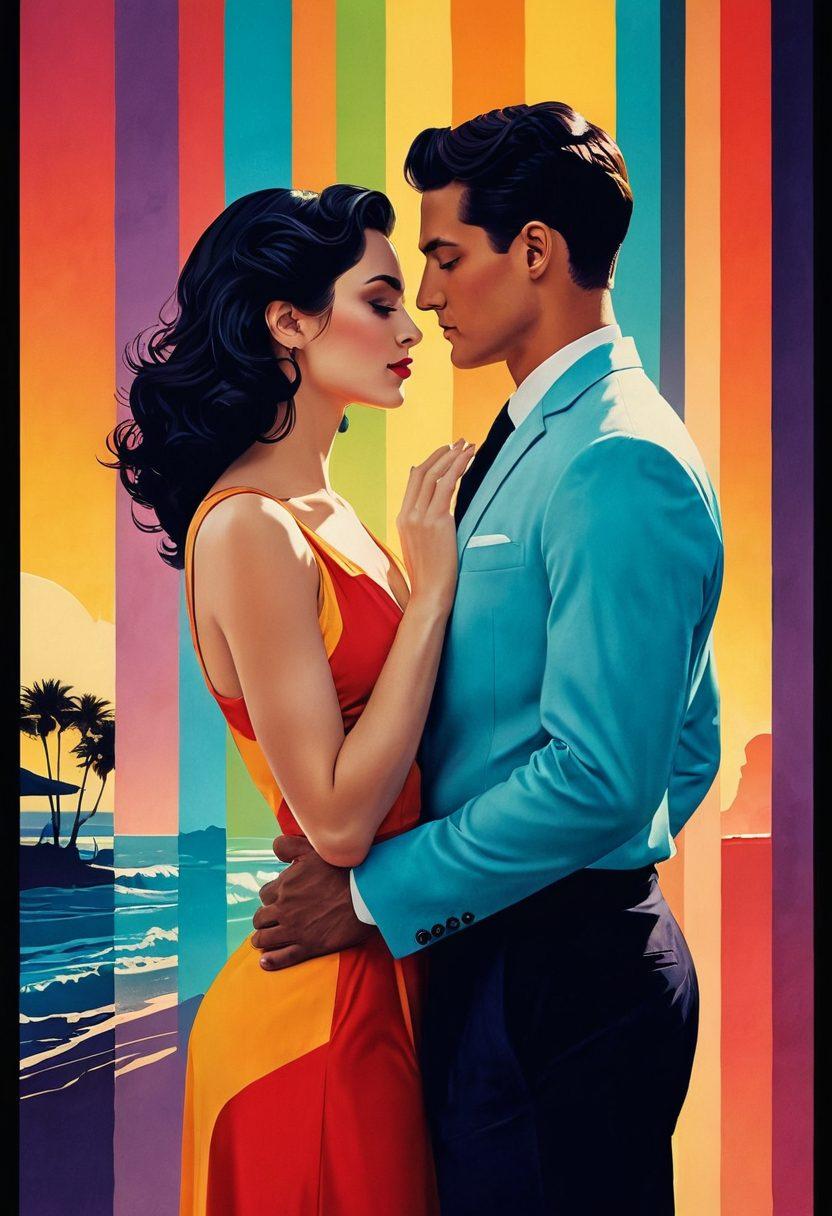 A captivating and surreal illustration depicting a vivid spectrum of sensuality, featuring diverse couples engaging in intimate connections. The background showcases a blend of warm and cool colors flowing seamlessly, symbolizing the spectrum of experiences. Artistic representations of various adult media styles subtly blend into the scene, such as vintage film strips and modern digital art. The mood is inviting and open, embracing a journey of understanding and acceptance. A harmonious balance of light and shadow enhances the depth of emotions. vibrant colors. surreal style.