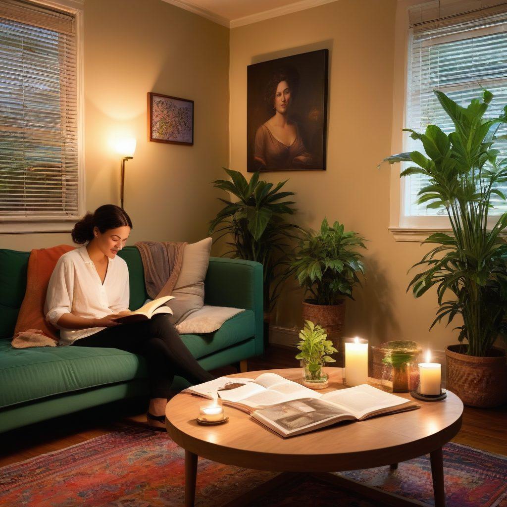 A visually captivating scene depicting a diverse group of adults engaging in open and honest conversations about intimacy and sexual exploration in a cozy, inviting space adorned with soft lighting and vibrant artwork. Include subtle elements such as books on sexuality, candles, and plants to create a warm atmosphere of acceptance and learning. Emphasize a sense of connection, freedom, and curiosity among the individuals. vibrant colors. super-realistic.